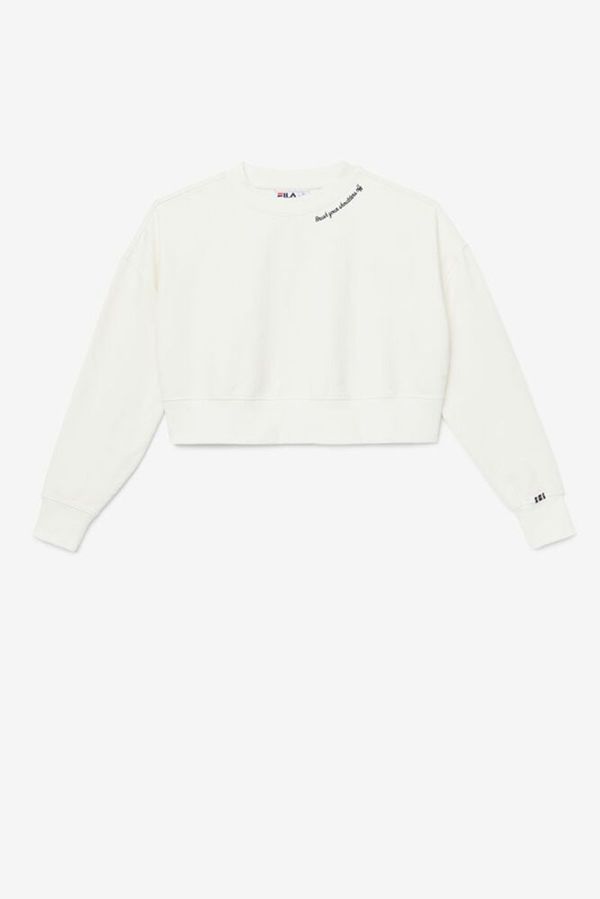 Fila Vitalia Crew Neck Crop Women's Sweatshirts - White/Navy,NZ 436-9468